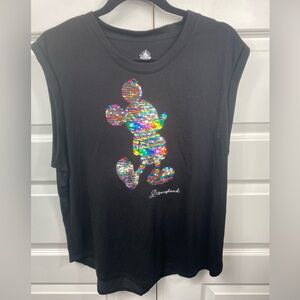 Disney Parks Disneyland Mickey Mouse Sequin Tank Top Black Sleeveless XL Extra L